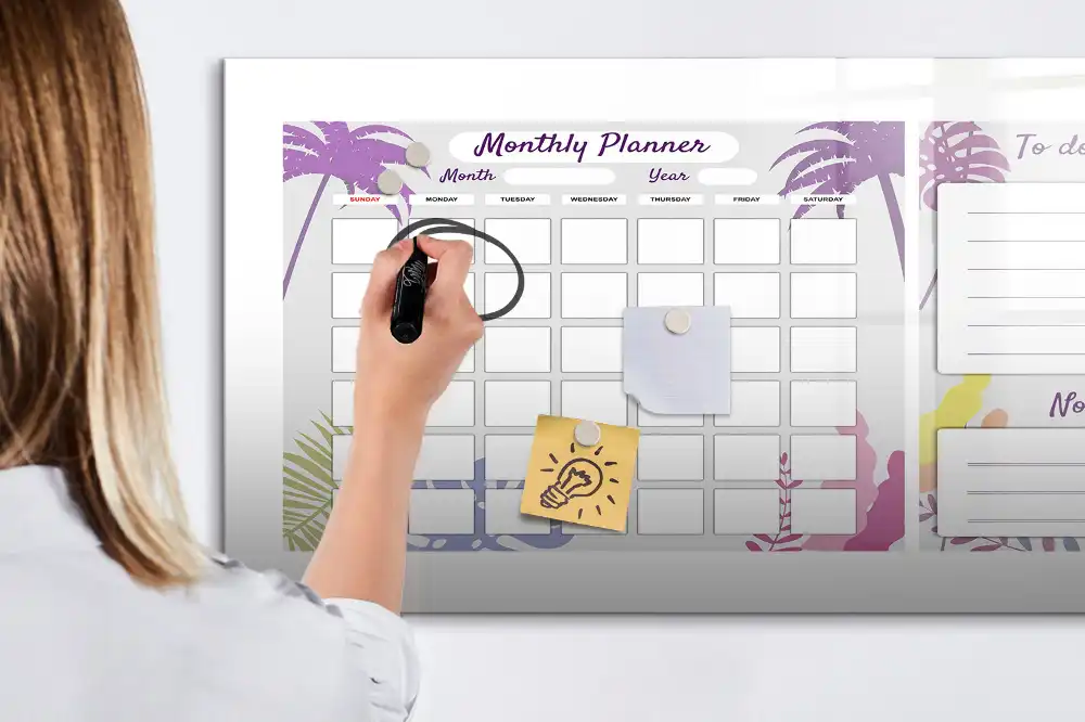Calendrier mensuel magnétique effaçable à sec pour tableau blanc