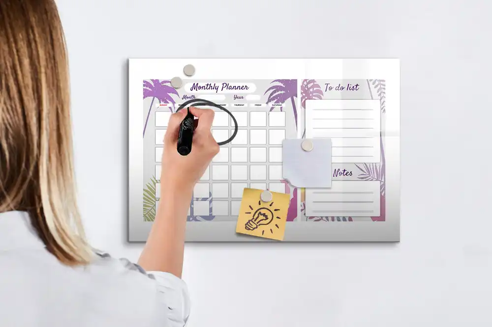 Calendrier mensuel magnétique effaçable à sec pour tableau blanc