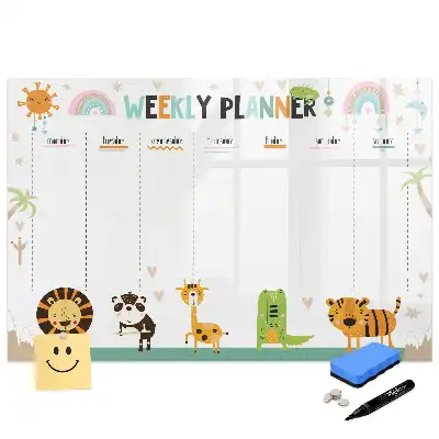 Tableau blanc magnétique effaçable à sec avec calendrier hebdomadaire motif animaux