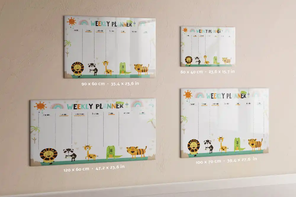 Tableau blanc magnétique effaçable à sec avec calendrier hebdomadaire motif animaux