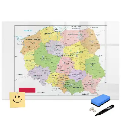 Tableau blanc magnétique effaçable à sec avec motif de carte de Pologne