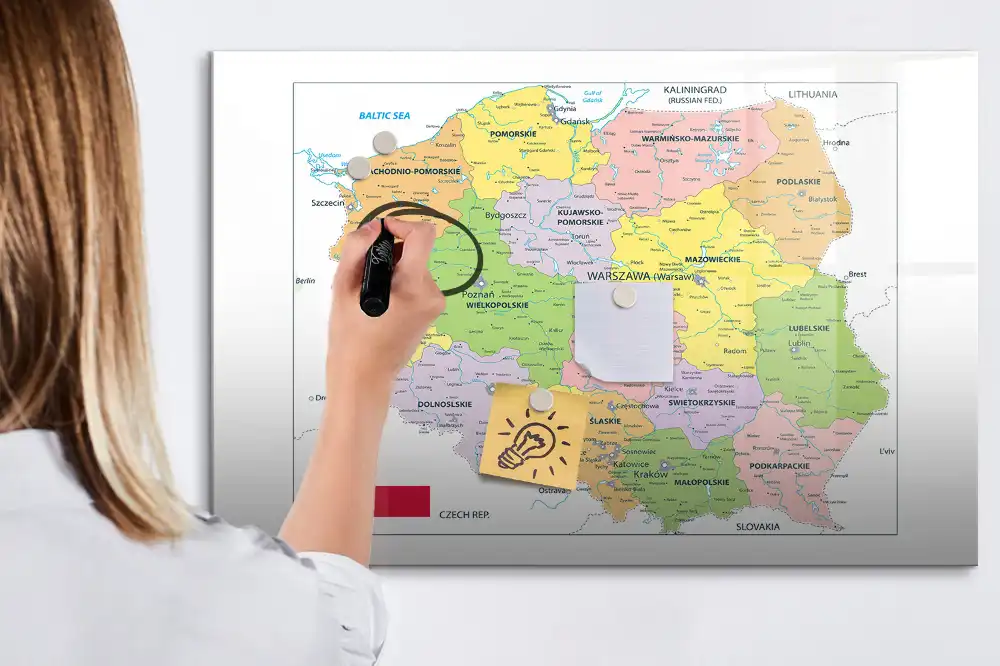 Tableau blanc magnétique effaçable à sec avec motif de carte de Pologne