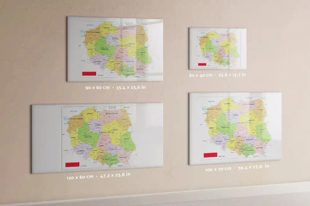 Tableau blanc magnétique effaçable à sec avec motif de carte de Pologne
