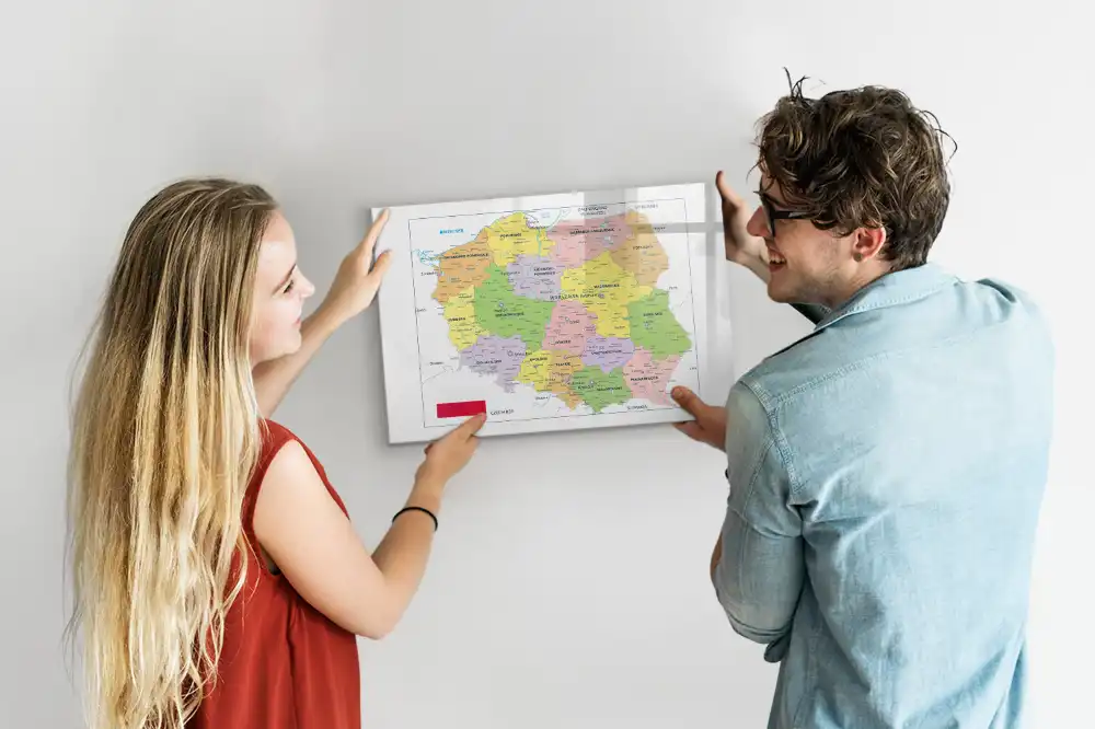 Tableau blanc magnétique effaçable à sec avec motif de carte de Pologne