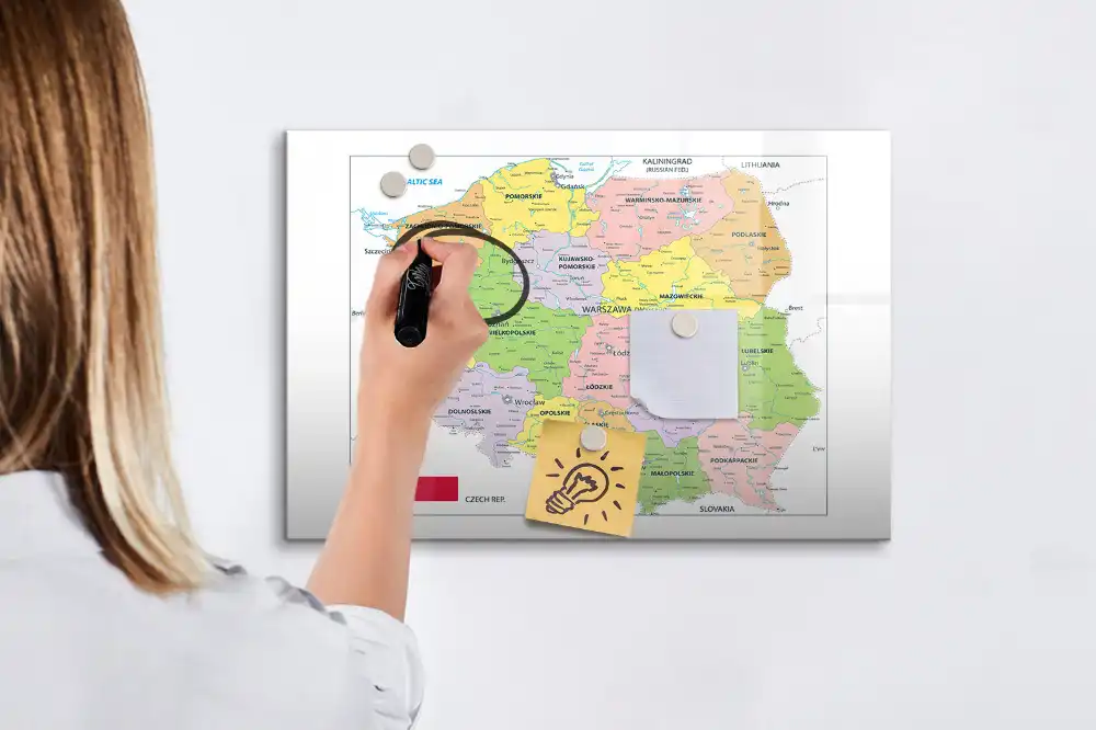 Tableau blanc magnétique effaçable à sec avec motif de carte de Pologne