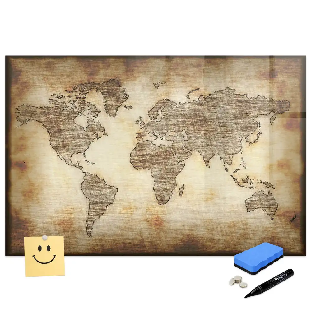 Tableau magnétique pour écriture avec fond de carte du vieux monde