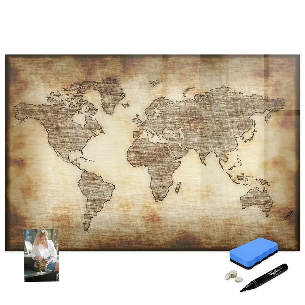 Tableau magnétique pour écriture avec fond de carte du vieux monde