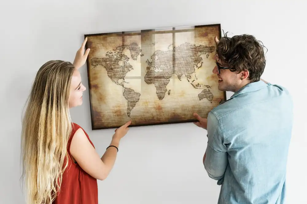 Tableau magnétique pour écriture avec fond de carte du vieux monde