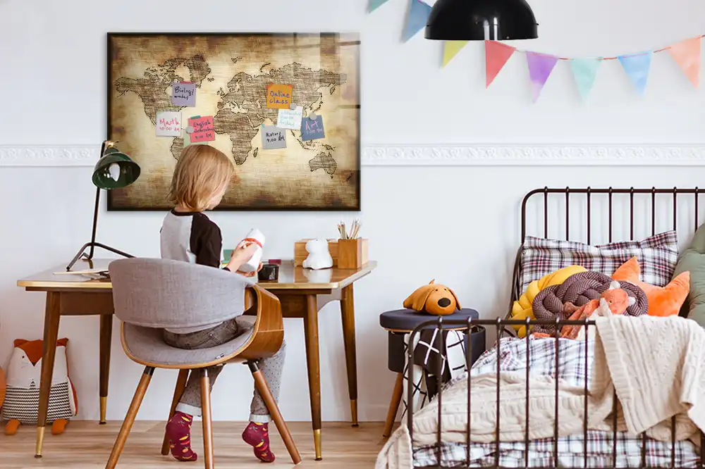 Tableau magnétique pour écriture avec fond de carte du vieux monde
