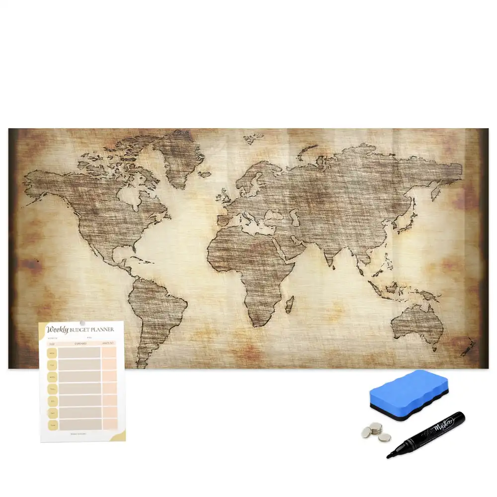 Tableau magnétique pour écriture avec fond de carte du vieux monde