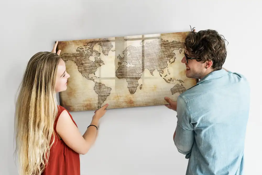 Tableau magnétique pour écriture avec fond de carte du vieux monde