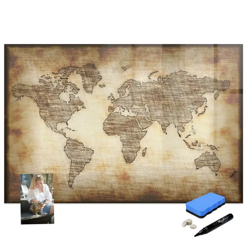 Tableau magnétique pour écriture avec fond de carte du vieux monde