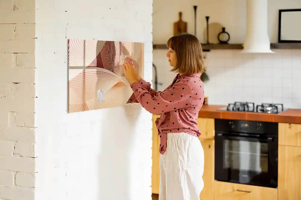 Tableau blanc magnétique effaçable à sec avec motif abstrait ondulé