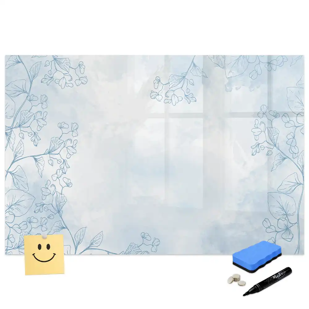 Tableau blanc magnétique effaçable à sec avec motif de plante dessinée au trait