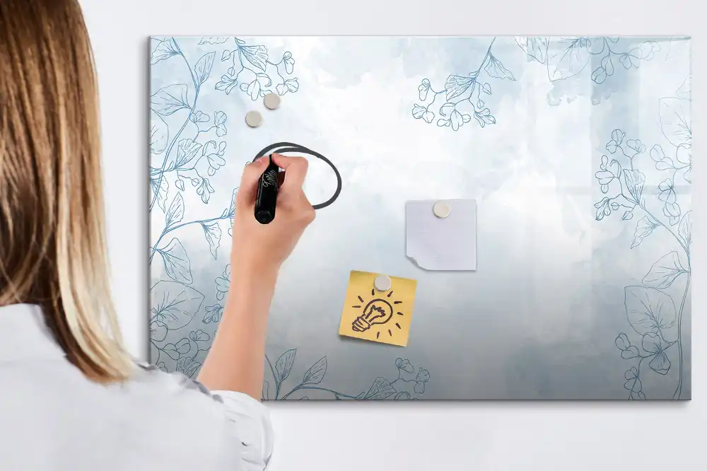 Tableau blanc magnétique effaçable à sec avec motif de plante dessinée au trait