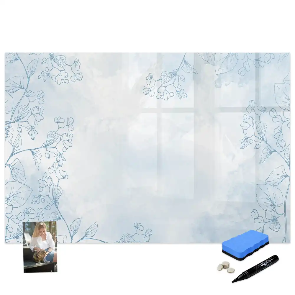 Tableau blanc magnétique effaçable à sec avec motif de plante dessinée au trait
