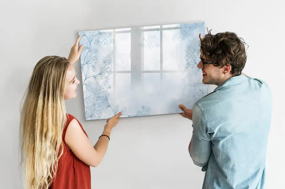 Tableau blanc magnétique effaçable à sec avec motif de plante dessinée au trait