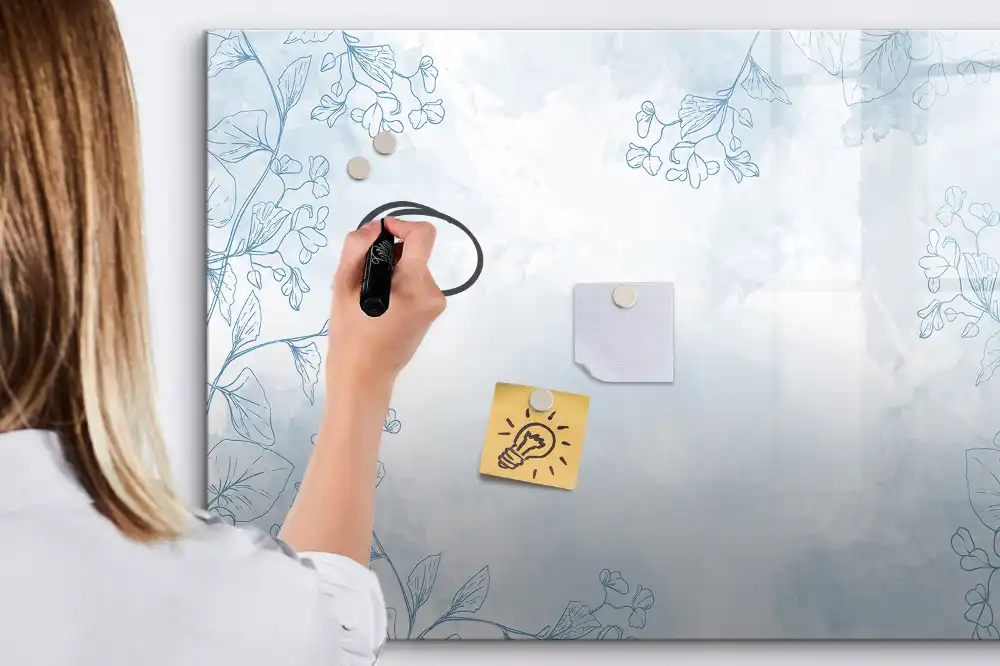 Tableau blanc magnétique effaçable à sec avec motif de plante dessinée au trait