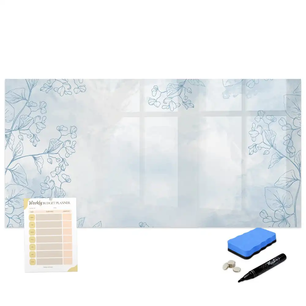 Tableau blanc magnétique effaçable à sec avec motif de plante dessinée au trait