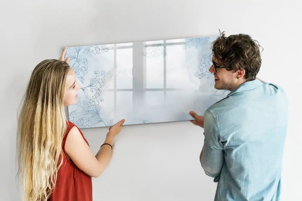 Tableau blanc magnétique effaçable à sec avec motif de plante dessinée au trait