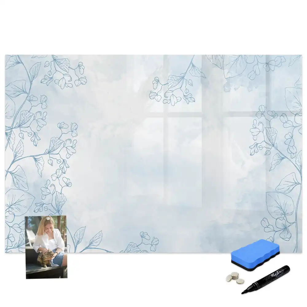Tableau blanc magnétique effaçable à sec avec motif de plante dessinée au trait