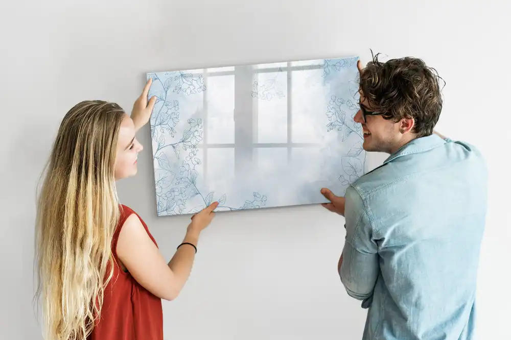 Tableau blanc magnétique effaçable à sec avec motif de plante dessinée au trait