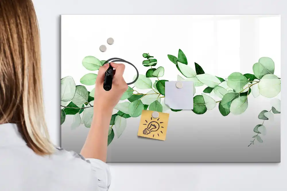 Tableau blanc magnétique effaçable à sec motif branche de plante verte