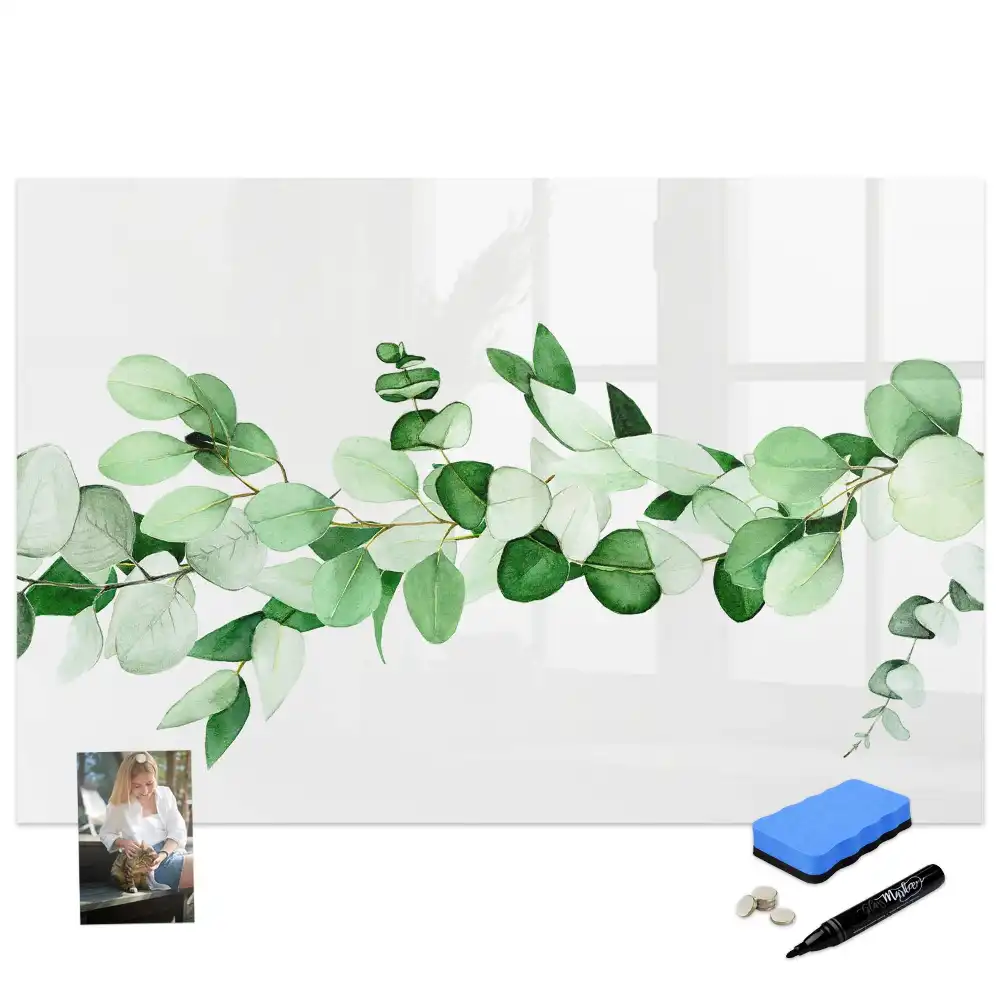 Tableau blanc magnétique effaçable à sec motif branche de plante verte