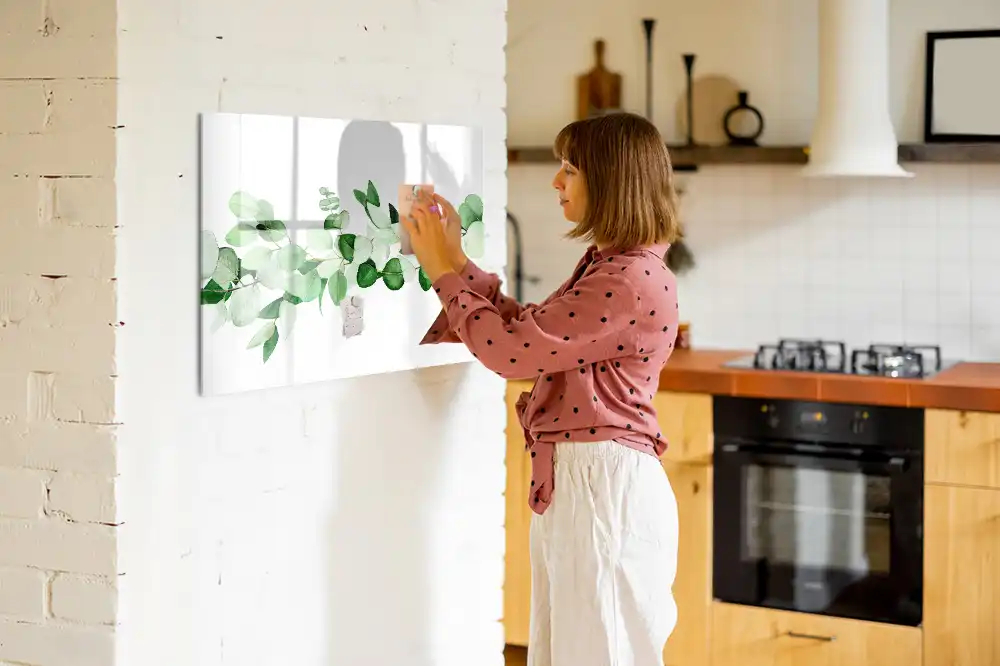 Tableau blanc magnétique effaçable à sec motif branche de plante verte