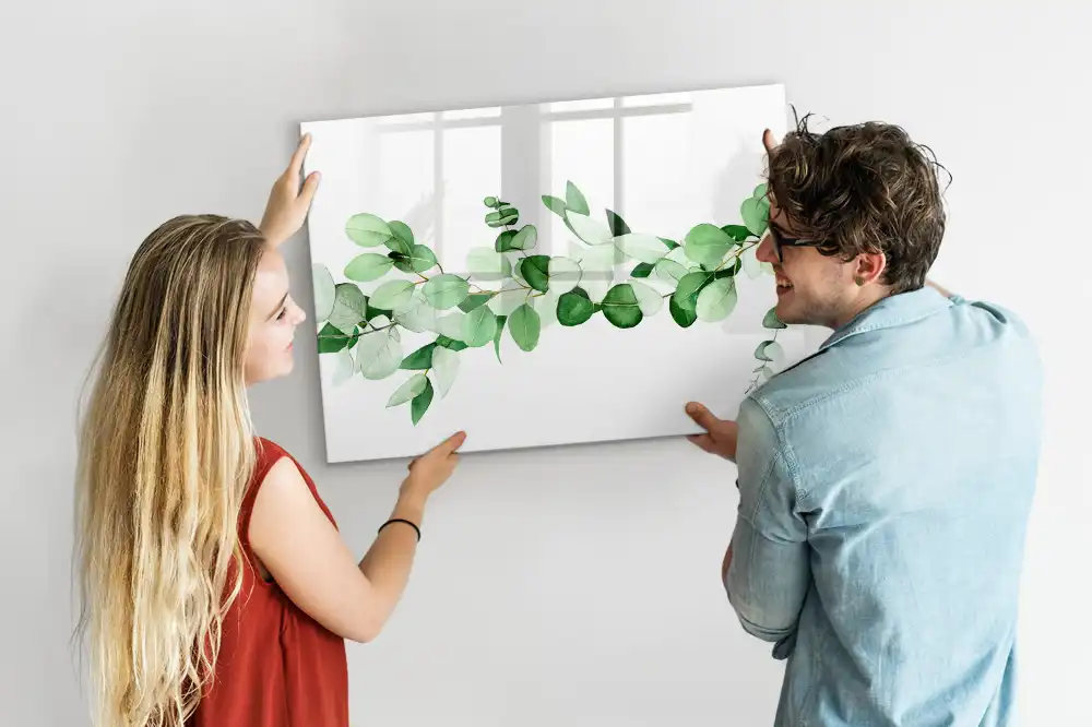 Tableau blanc magnétique effaçable à sec motif branche de plante verte