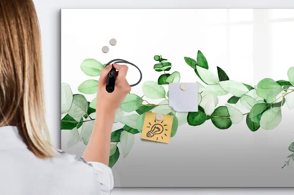 Tableau blanc magnétique effaçable à sec motif branche de plante verte