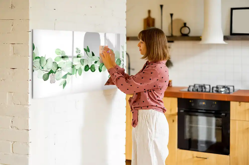 Tableau blanc magnétique effaçable à sec motif branche de plante verte