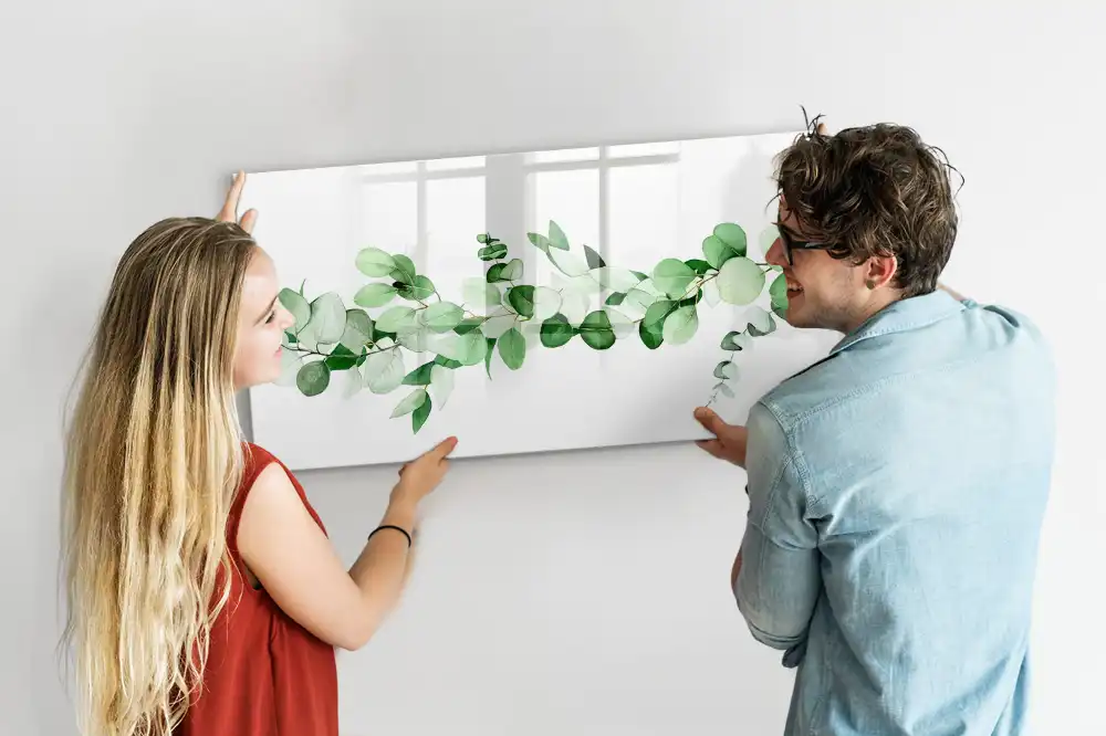 Tableau blanc magnétique effaçable à sec motif branche de plante verte