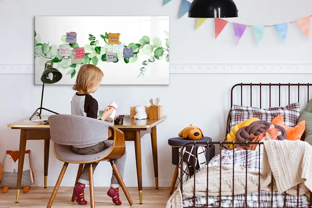 Tableau blanc magnétique effaçable à sec motif branche de plante verte
