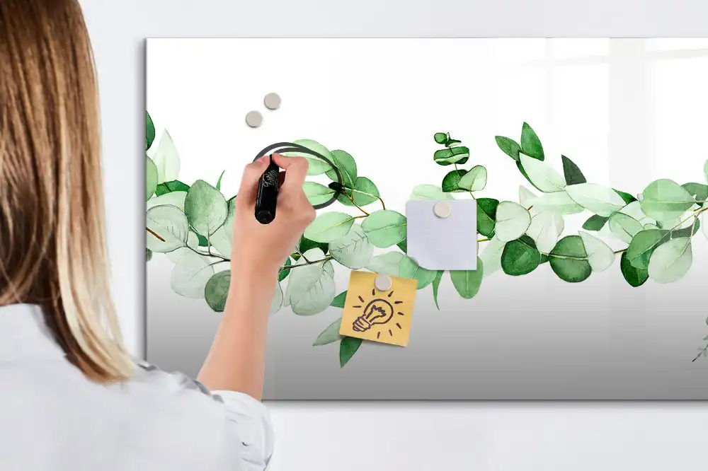 Tableau blanc magnétique effaçable à sec motif branche de plante verte
