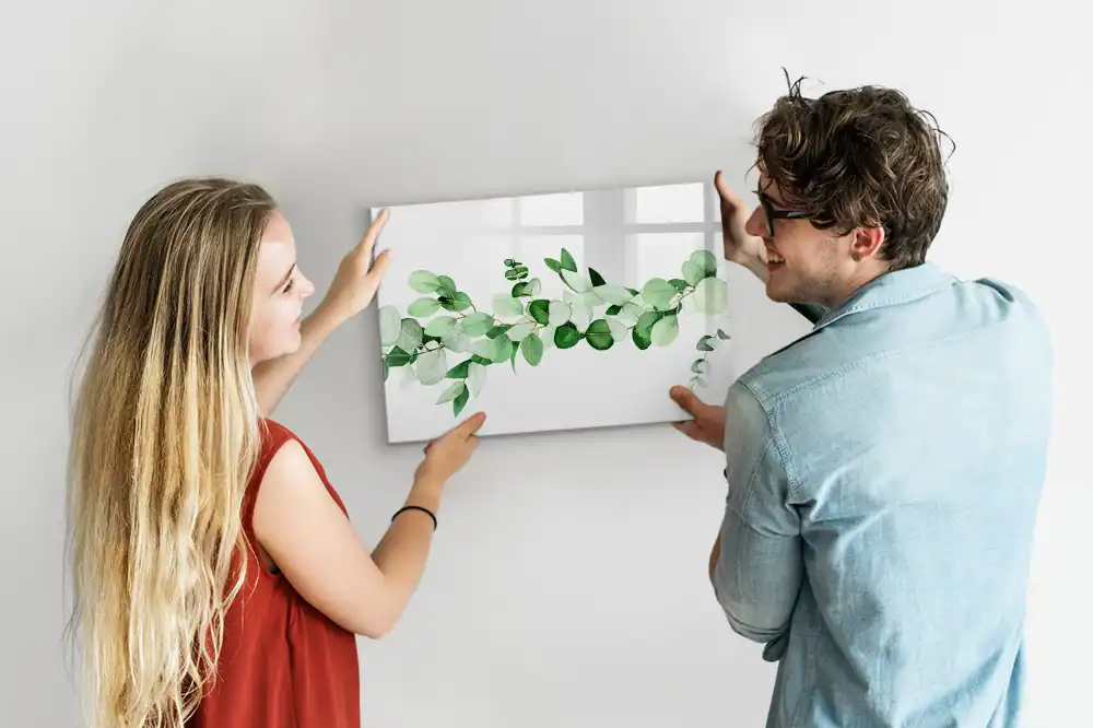 Tableau blanc magnétique effaçable à sec motif branche de plante verte
