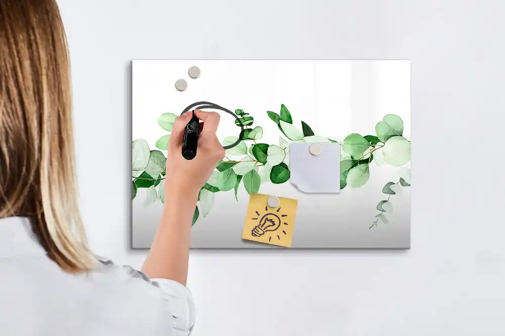 Tableau blanc magnétique effaçable à sec motif branche de plante verte