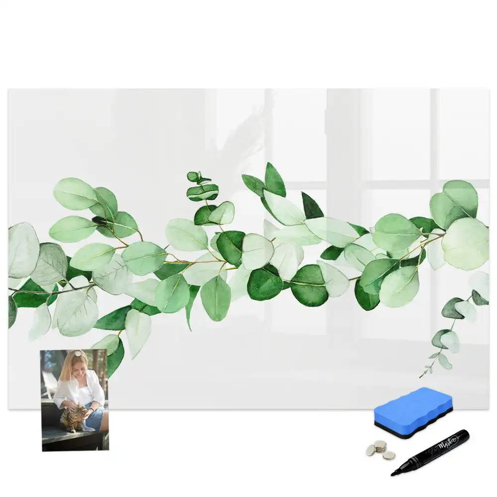Tableau blanc magnétique effaçable à sec motif branche de plante verte