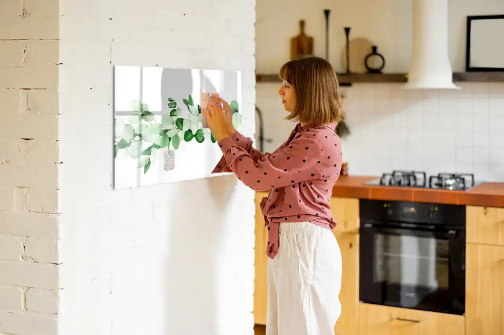 Tableau blanc magnétique effaçable à sec motif branche de plante verte