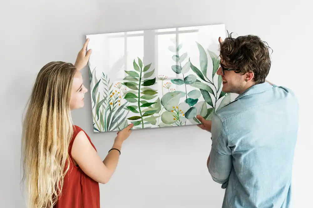 Tableau blanc magnétique effaçable à sec motif brindilles et feuilles aquarelle