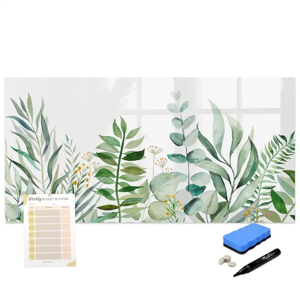 Tableau blanc magnétique effaçable à sec motif brindilles et feuilles aquarelle