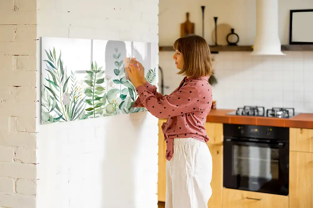 Tableau blanc magnétique effaçable à sec motif brindilles et feuilles aquarelle