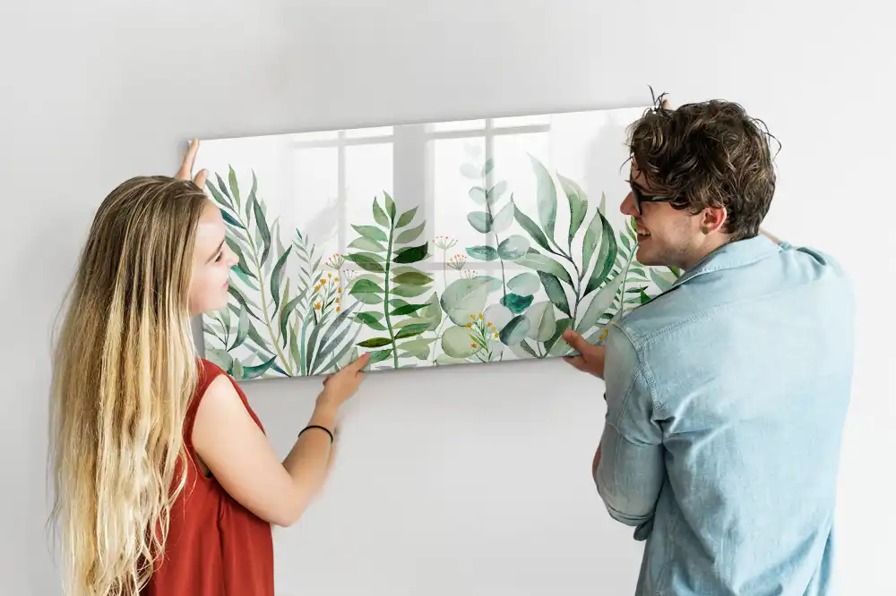 Tableau blanc magnétique effaçable à sec motif brindilles et feuilles aquarelle