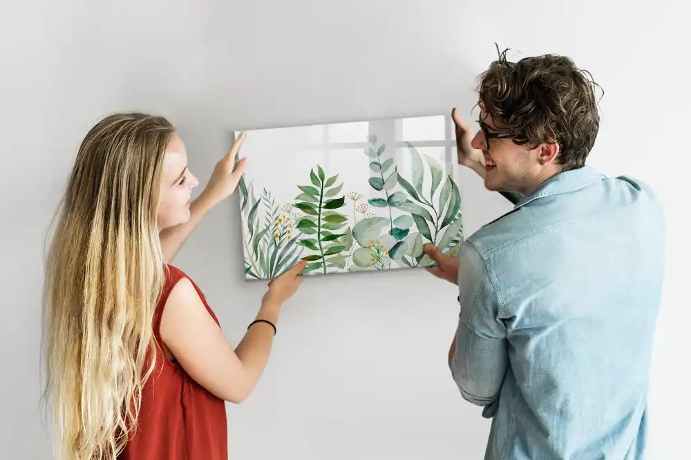Tableau blanc magnétique effaçable à sec motif brindilles et feuilles aquarelle