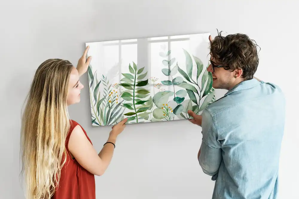 Tableau blanc magnétique effaçable à sec motif brindilles et feuilles aquarelle