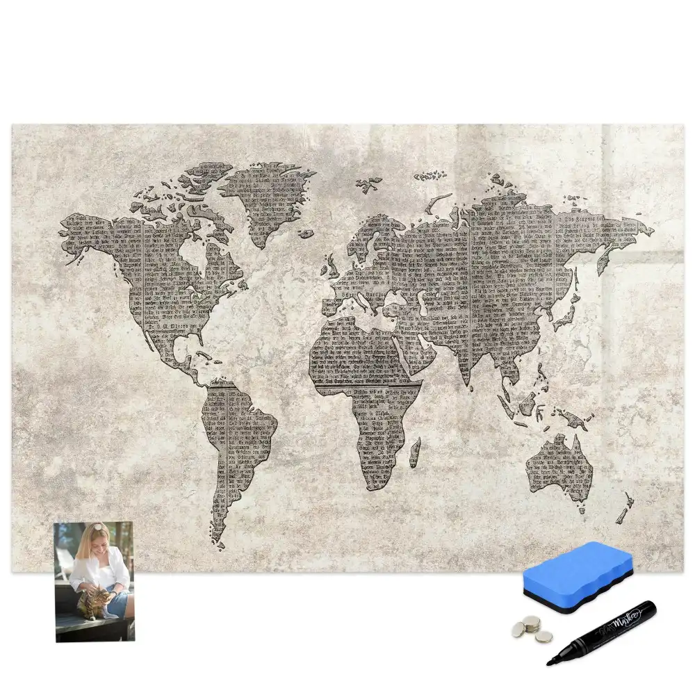 Tableau magnétique à dessiner avec carte des continents et impression journal