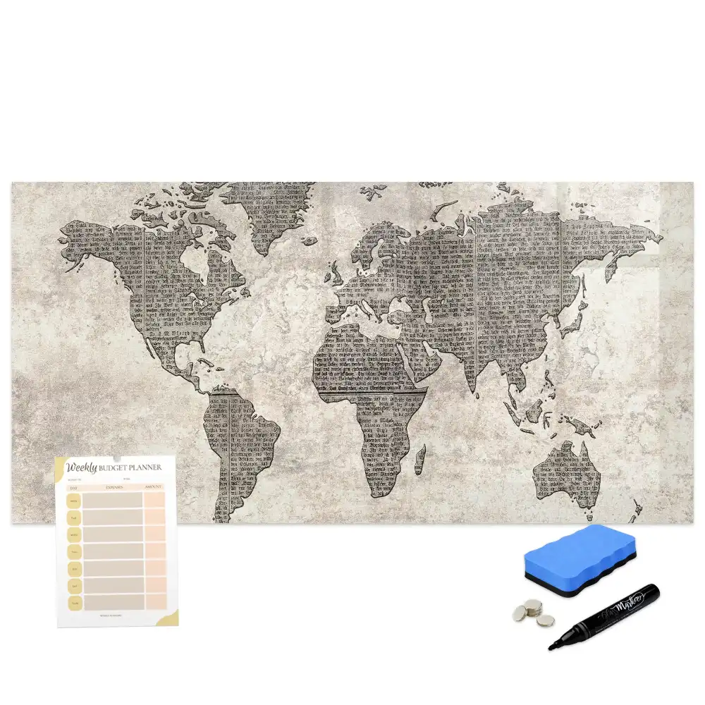 Tableau magnétique à dessiner avec carte des continents et impression journal