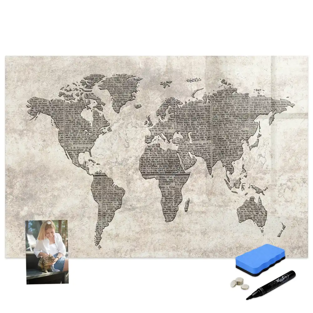 Tableau magnétique à dessiner avec carte des continents et impression journal