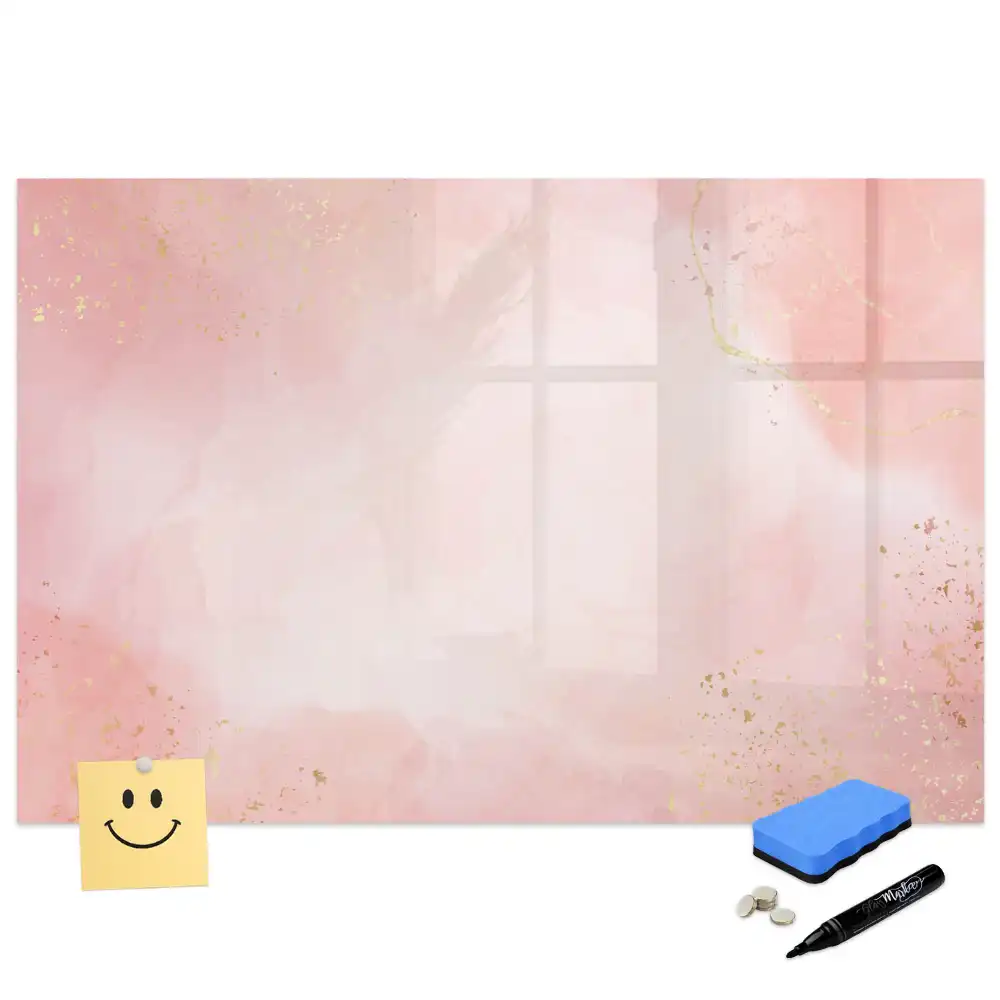 Tableau blanc magnétique effaçable à sec motif pierre de granit rose