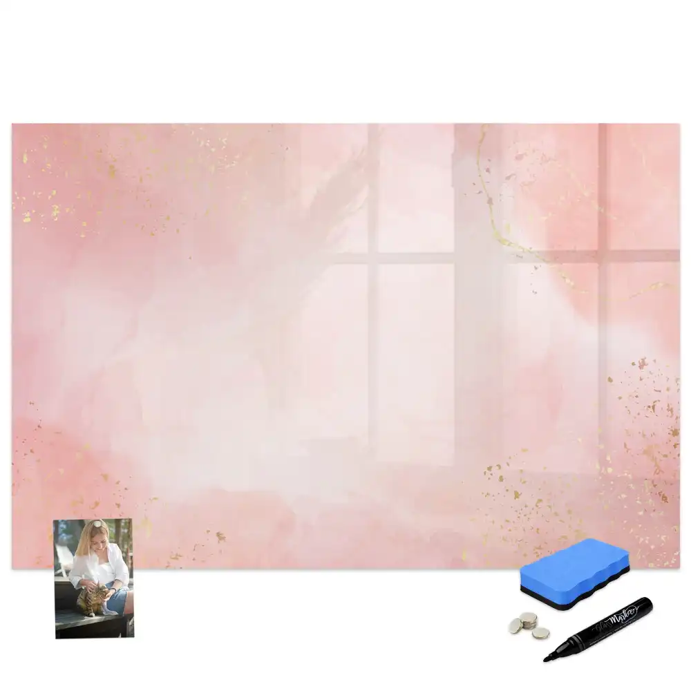 Tableau blanc magnétique effaçable à sec motif pierre de granit rose